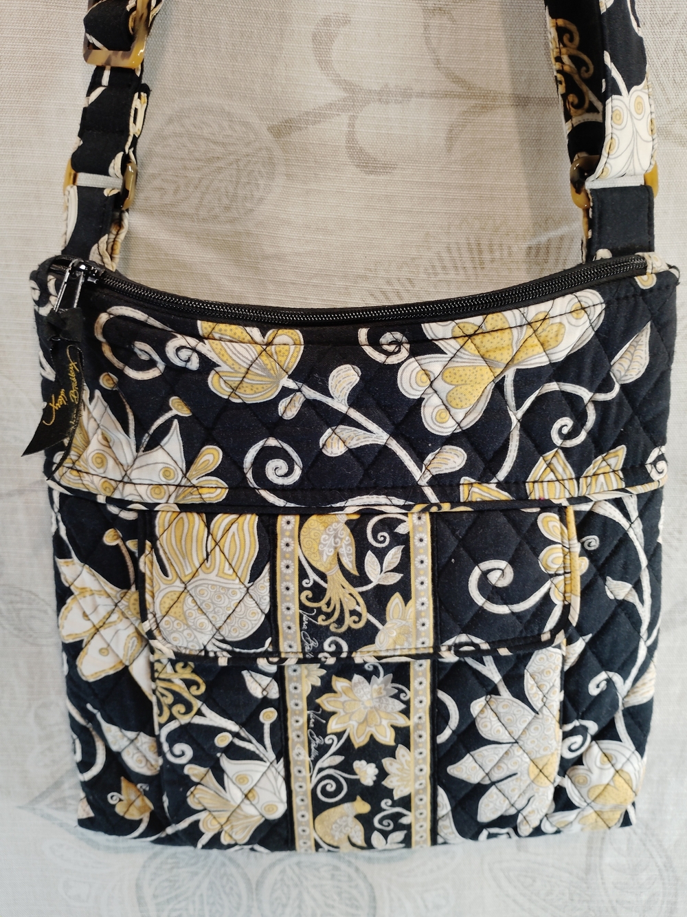 Vera Bradley Black White and Yellow Quilted Crossbody Bag